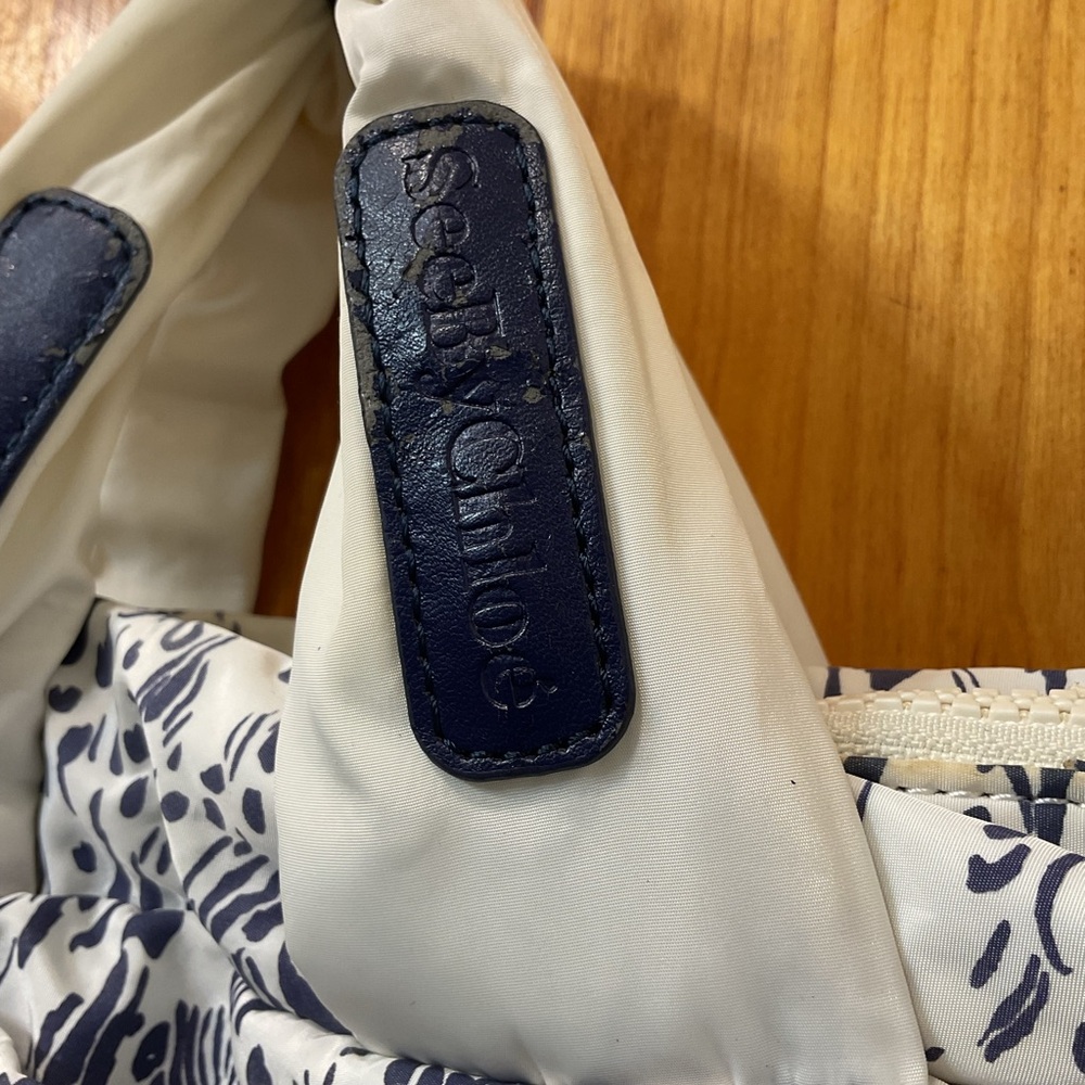 See By Chloe Navy and White Horse Print Puffy Joyrider Tote Bag - Picture 2 of 12